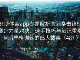 好博体育app专题解析国际拳击锦标赛：力量对决、选手技巧与每记重拳背后严格训练的感人故事（487 ）
